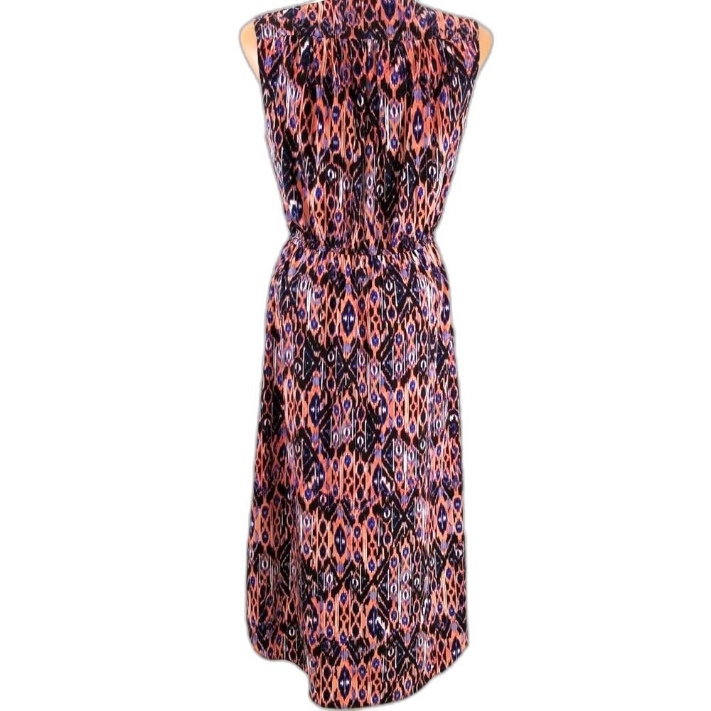Kenneth Cole Geometric Ikat Print Midi Dress Elastic Drawstring Waist Medium M - Picture 5 of 7